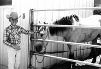 Larry J. Blakeley and Buttermilk (Dale Evans' horse; Stables located at Roy Rogers' Apple Valley Inn,  Apple Valley, California