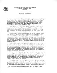 Air Force Pilot of the Month - Notice of Achievement (April 1965); 1/Lt. Roy J. Blakeley; 559th Strategic Fighter Squadron, 12th Strategic Fighter Wing, Strategic Air Command, Bergstrom Air Force Base, Austin, Texas; Page One