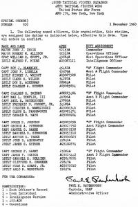 Special Order No. 50 dated December 1, 1960; 492nd Tactical Fighter Squadron, 48th Tactical Fighter Wing, Lakenheath Air Force Base, Suffolk, England, United Kingdom