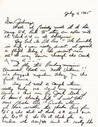 Letter from Captain Roy J. Blakeley to Johnnye Blakeley (July 4, 1965); Page One