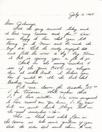 Letter from Captain Roy J. Blakeley to Johnnye Blakeley (July 11, 1965); Page One