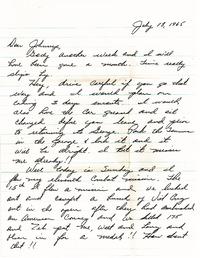 Letter from Captain Roy J. Blakeley to Johnnye Blakeley (July 18, 1965); Page One