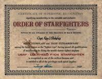 Certificate of Supersonic Recognition signed by Lockheed test pilot Tony Levier; Order of Starfighters (No. 1120); Captain Roy J. Blakeley