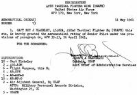 Aeronautical Order No. 7 dated May 11, 1961; Senior Pilot Designation; Captain Roy J. Blakeley; Special Order No. 50 dated December 1, 1960; 492nd Tactical Fighter Squadron, 48th Tactical Fighter Wing, Lakenheath Air Force Base, Suffolk, England, United Kingdom