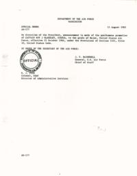 Major Roy J. Blakeley Posthumous Promotion: Special Order No. AD-177 (August 11, 1965)