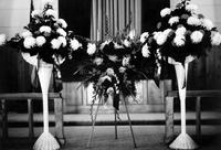 Wreath of flowers from Edwards Air Force Base in honor of Major Roy J. Blakeley and 436th Tactical Fighter Squadron; Special Memorial Service; George Air Force Base, Victorville, California (Friday, July 30, 1965)