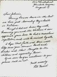 Letter of Condolence; Pat Nevers, wife of Captain Joseph R. Nevers