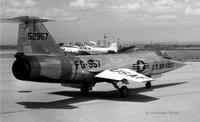 F- 104A Starfighter (55-2957) flown by USAF Maj. Howard C. Johnson (83rd Fighter Interceptor Squadron, Hamilton Air Force Base, California) at Edwards Air Force Base, California, on May 7, 1958; setting a world altitude record of 91,243 feet.