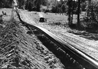 "Big Inch" for carrying oil from East Texas oilfields to the New York City - Philadelphia oil district of the U.S. eastern Atlantic coast. The picture shows the pipeline in the Longview, Texas to Arkansas state line section before being lowered into the trench built to receive it. The pipe has been coated with hot asphalt paint. Source: John Vachon, photographer; Part of: Farm Security Administration; Office of War Information photograph collection; Library of Congress, Prints and Photographs Division, Washington, D.C. (October 1942) https://www.loc.gov/item/2017838194/