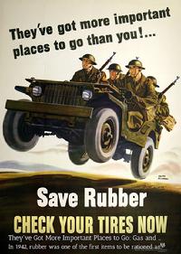 Poster: "They've Got More Important Places to Go: Gas and Rubber Shortages (1942)"; Illustrator: Walter Richards; Publisher: Division of Information; Office for Emergency Management; Office of War Information.