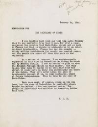 Memorandum dated January 24, 1944 from Franklin D. Roosevelt to Secretary of State (Edward Stettinius)
