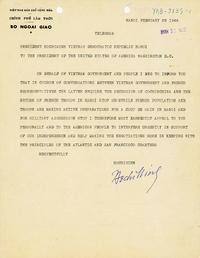 Letter from Ho Chi Minh to President Harry S. Truman; February 28, 1946; Washington and Pacific Coast Field Station Files, 1942 - 1945; Records of the Office of Strategic Services, Record Group 226; National Archives at College Park, College Park, MD.