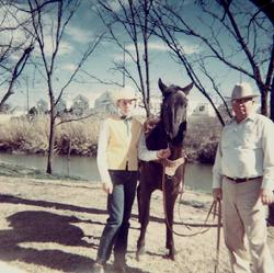 Larry J. Blakeley (13 years old), John Lewis Ashton (61 years old) and Midnight; Fisher County (Texas) Junior Sheriffs Posse (1967)