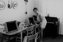 Johnnye Blakeley working on shadow-box-gifts project; George Air Force Base, Victorville, California