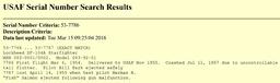 Example: Aircraft Serial Number Resulting Information for 53-7786 (Lockheed XF-104 Starfighter)