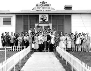 Group Photo with spouses; 559th Strategic Fighter Squadron, 12th Strategic Fighter Wing, Strategic Air Command, Bergstrom Air Force Base, Austin, Texas (circa 1956)