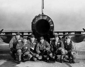 Left to right: 1Lt. Charles A. ("Chuck") Horner (in a borrowed jacket for the photo shoot); Capt. Roy J. Blakeley; 1Lt. Ham Hagen; Capt. Roger Tucker; 1Lt. Dave Young; Capt. Pat Claxton; "A" Flight, 492nd Tactical Fighter Squadron, 48th Tactical Fighter Wing, Lakenheath Air Force Base, Suffolk, England, United Kingdom (March 1961)