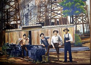 "Lobby mural at the East Texas Oil Museum on the campus of Kilgore College in Kilgore, Texas"; Source: The Lyda Hill Texas Collection of Photographs in Carol M. Highsmith's America Project, Library of Congress, Prints and Photographs Division. https://www.loc.gov/pictures/item/2015630296/